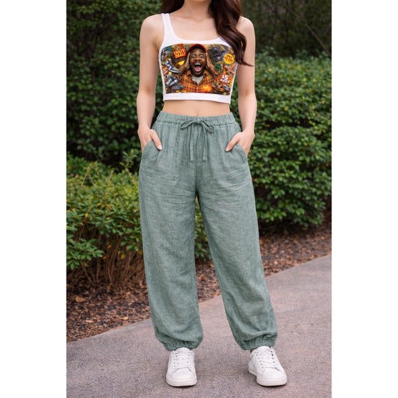 Liz Claiborne Green Linen Blend Jogger Pants Petite Small PS Drawstring Casual - Picture 2 of 7